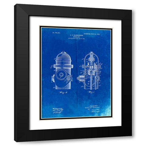 PP210-Faded Blueprint Fire Hydrant 1903 Patent Poster Black Modern Wood Framed Art Print with Double Matting by Borders, Cole