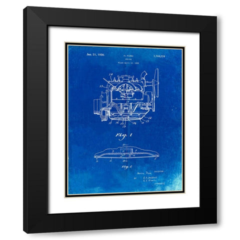 PP220-Faded Blueprint Model A Ford Pickup Truck Engine Poster Black Modern Wood Framed Art Print with Double Matting by Borders, Cole