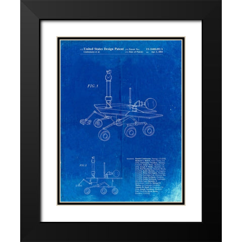 PP227-Faded Blueprint Mars Rover Patent Poster Black Modern Wood Framed Art Print with Double Matting by Borders, Cole