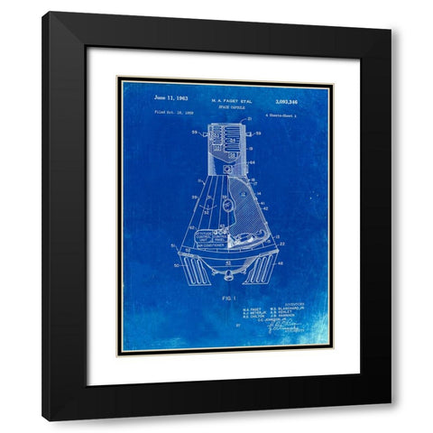 PP229-Faded Blueprint NASA Space Capsule 1959 Patent Poster Black Modern Wood Framed Art Print with Double Matting by Borders, Cole