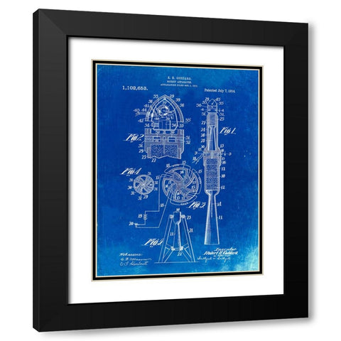 PP230-Faded Blueprint Robert Goddard Rocket Patent Poster Black Modern Wood Framed Art Print with Double Matting by Borders, Cole