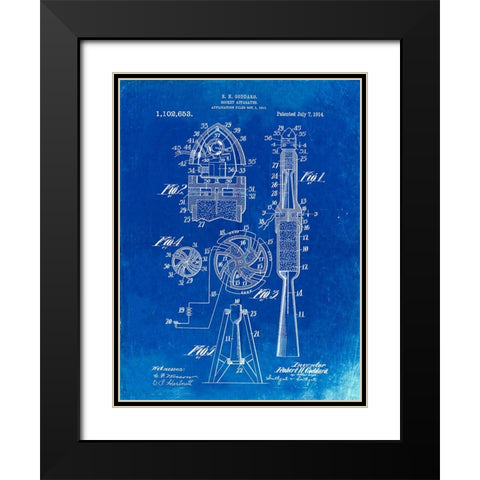 PP230-Faded Blueprint Robert Goddard Rocket Patent Poster Black Modern Wood Framed Art Print with Double Matting by Borders, Cole