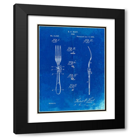 PP238-Faded Blueprint Fork Patent Poster Black Modern Wood Framed Art Print with Double Matting by Borders, Cole