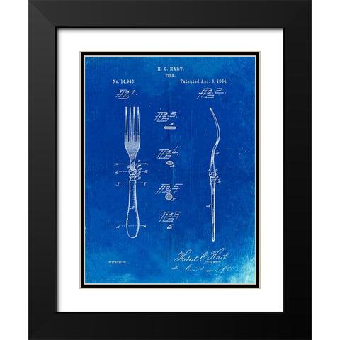 PP238-Faded Blueprint Fork Patent Poster Black Modern Wood Framed Art Print with Double Matting by Borders, Cole