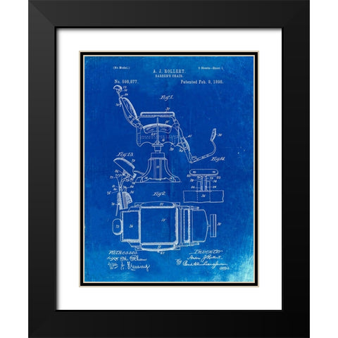 PP244-Faded Blueprint Barbers Chair Patent Black Modern Wood Framed Art Print with Double Matting by Borders, Cole