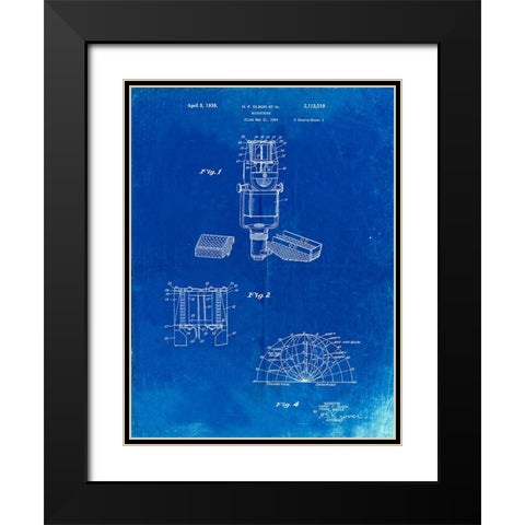 PP249-Faded Blueprint RCA Ribbon Microphone Poster Black Modern Wood Framed Art Print with Double Matting by Borders, Cole