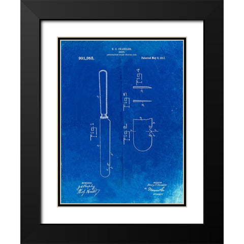 PP278-Faded Blueprint Meat Knife Poster Black Modern Wood Framed Art Print with Double Matting by Borders, Cole