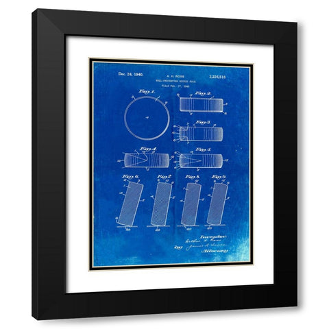 PP290-Faded Blueprint Hockey Puck Patent Poster Black Modern Wood Framed Art Print with Double Matting by Borders, Cole