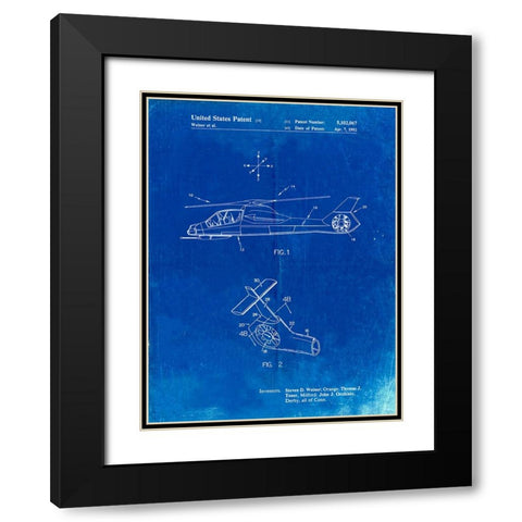 PP302-Faded Blueprint Helicopter Tail Rotor Patent Poster Black Modern Wood Framed Art Print with Double Matting by Borders, Cole