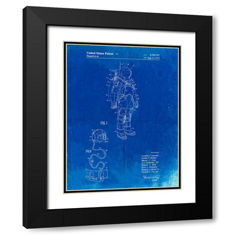 PP309-Faded Blueprint Apollo Space Suit Patent Poster Black Modern Wood Framed Art Print with Double Matting by Borders, Cole