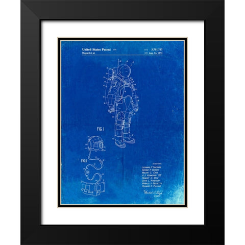 PP309-Faded Blueprint Apollo Space Suit Patent Poster Black Modern Wood Framed Art Print with Double Matting by Borders, Cole