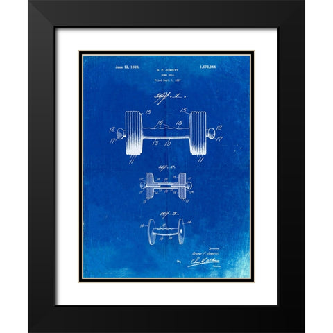 PP314-Faded Blueprint Dumbbell Patent Poster Black Modern Wood Framed Art Print with Double Matting by Borders, Cole