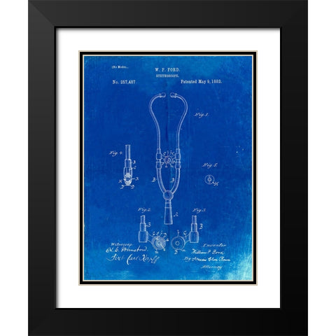 PP315-Faded Blueprint Stethoscope Patent Poster Black Modern Wood Framed Art Print with Double Matting by Borders, Cole