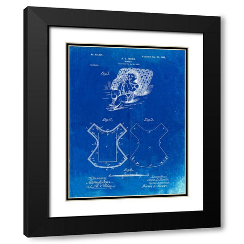 PP317-Faded Blueprint Cloth Baby Diaper Patent Poster Black Modern Wood Framed Art Print with Double Matting by Borders, Cole
