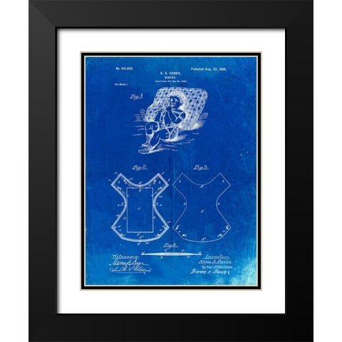 PP317-Faded Blueprint Cloth Baby Diaper Patent Poster Black Modern Wood Framed Art Print with Double Matting by Borders, Cole