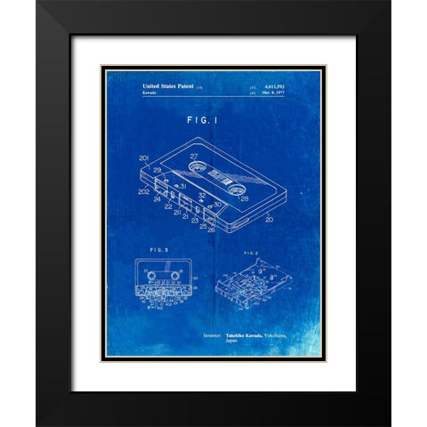 PP319-Faded Blueprint Cassette Tape Patent Poster Black Modern Wood Framed Art Print with Double Matting by Borders, Cole