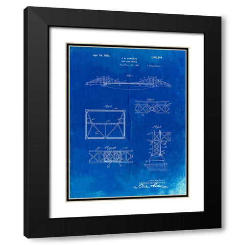 PP350-Faded Blueprint Golden Gate Bridge Patent Poster Black Modern Wood Framed Art Print with Double Matting by Borders, Cole