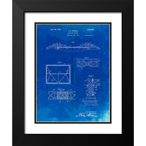 PP350-Faded Blueprint Golden Gate Bridge Patent Poster Black Modern Wood Framed Art Print with Double Matting by Borders, Cole