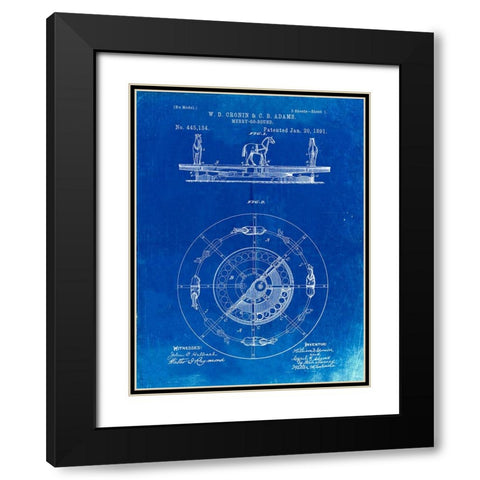 PP351-Faded Blueprint Carousel 1891 Patent Poster Black Modern Wood Framed Art Print with Double Matting by Borders, Cole
