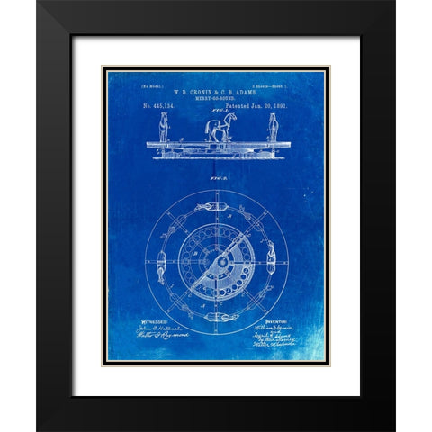 PP351-Faded Blueprint Carousel 1891 Patent Poster Black Modern Wood Framed Art Print with Double Matting by Borders, Cole