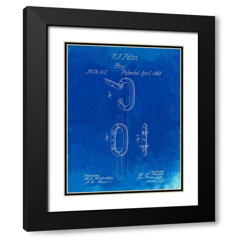 PP402-Faded Blueprint Carabiner Ring 1868 Patent Poster Black Modern Wood Framed Art Print with Double Matting by Borders, Cole