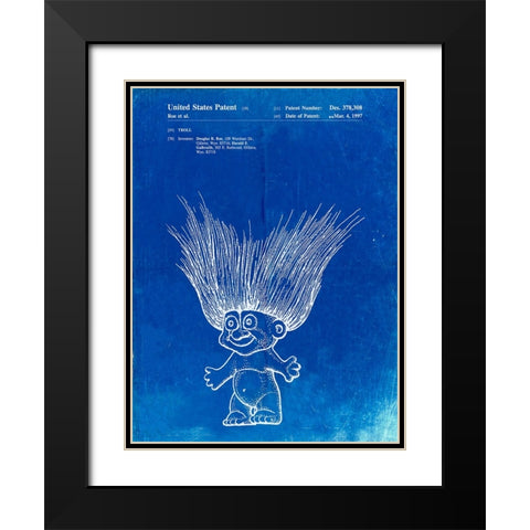 PP406-Faded Blueprint Troll Doll Patent Poster Black Modern Wood Framed Art Print with Double Matting by Borders, Cole