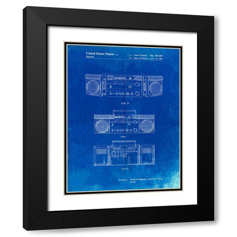 PP448-Faded Blueprint Hitachi Boom Box Patent Poster Black Modern Wood Framed Art Print with Double Matting by Borders, Cole