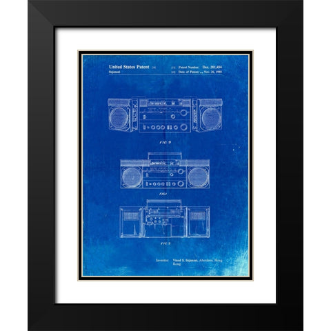 PP448-Faded Blueprint Hitachi Boom Box Patent Poster Black Modern Wood Framed Art Print with Double Matting by Borders, Cole