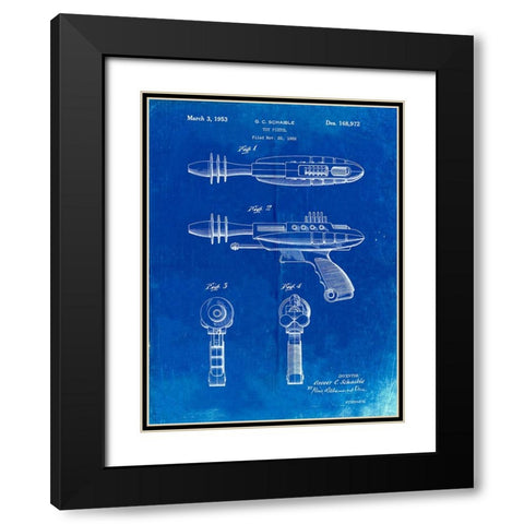 PP498-Faded Blueprint Toy Laser Gun Patent Print Black Modern Wood Framed Art Print with Double Matting by Borders, Cole