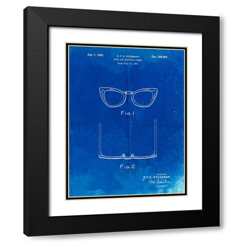 PP541-Faded Blueprint Ray Ban Horn Rimmed Glasses Patent Poster Black Modern Wood Framed Art Print with Double Matting by Borders, Cole