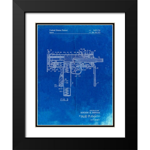 PP584-Faded Blueprint Mac-10 Uzi Patent Poster Black Modern Wood Framed Art Print with Double Matting by Borders, Cole