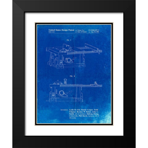 PP999-Faded Blueprint Porter Cable Table Saw Patent Poster Black Modern Wood Framed Art Print with Double Matting by Borders, Cole