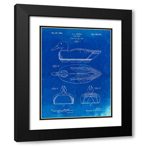 PP1001-Faded Blueprint Propelled Duck Decoy Patent Poster Black Modern Wood Framed Art Print with Double Matting by Borders, Cole