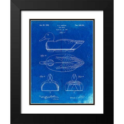 PP1001-Faded Blueprint Propelled Duck Decoy Patent Poster Black Modern Wood Framed Art Print with Double Matting by Borders, Cole