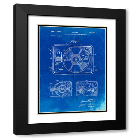 PP1009-Faded Blueprint Record Player Patent Poster Black Modern Wood Framed Art Print with Double Matting by Borders, Cole