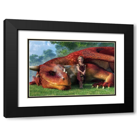 A Little Girl And Her Dragon Black Modern Wood Framed Art Print with Double Matting by Eskridge, Daniel