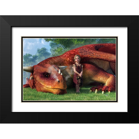 A Little Girl And Her Dragon Black Modern Wood Framed Art Print with Double Matting by Eskridge, Daniel