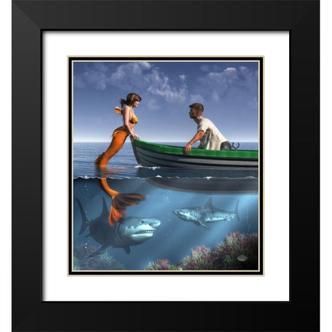 A Mermaid And Her Pets Black Modern Wood Framed Art Print with Double Matting by Eskridge, Daniel