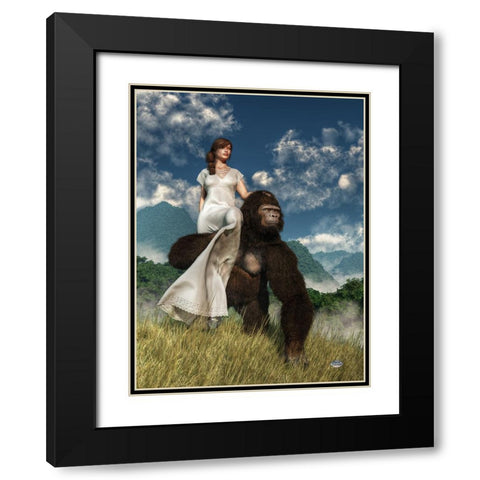 Ape And Girl Black Modern Wood Framed Art Print with Double Matting by Eskridge, Daniel