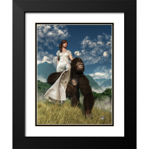 Ape And Girl Black Modern Wood Framed Art Print with Double Matting by Eskridge, Daniel