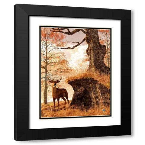 Autumn Buck Black Modern Wood Framed Art Print with Double Matting by Eskridge, Daniel