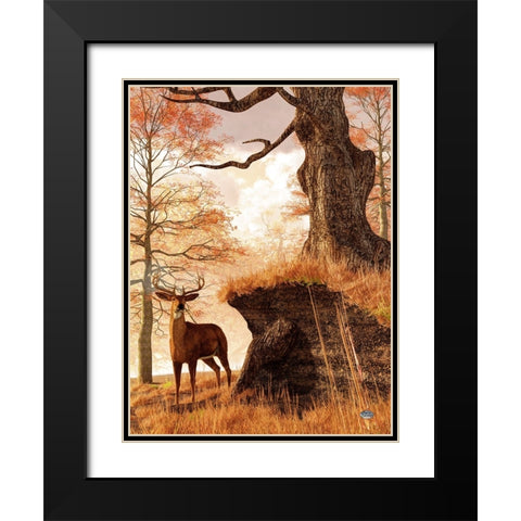Autumn Buck Black Modern Wood Framed Art Print with Double Matting by Eskridge, Daniel
