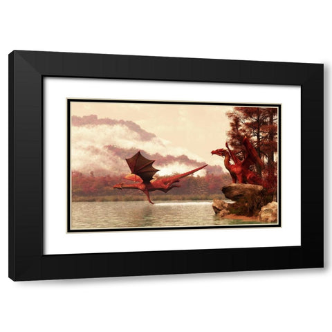 Autumn Dragons Black Modern Wood Framed Art Print with Double Matting by Eskridge, Daniel