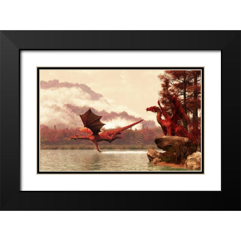 Autumn Dragons Black Modern Wood Framed Art Print with Double Matting by Eskridge, Daniel