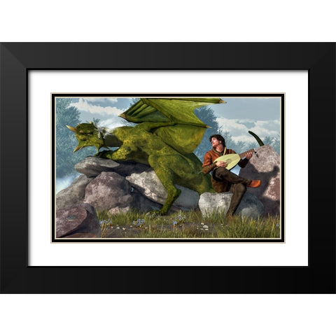Bard And Dragon Black Modern Wood Framed Art Print with Double Matting by Eskridge, Daniel