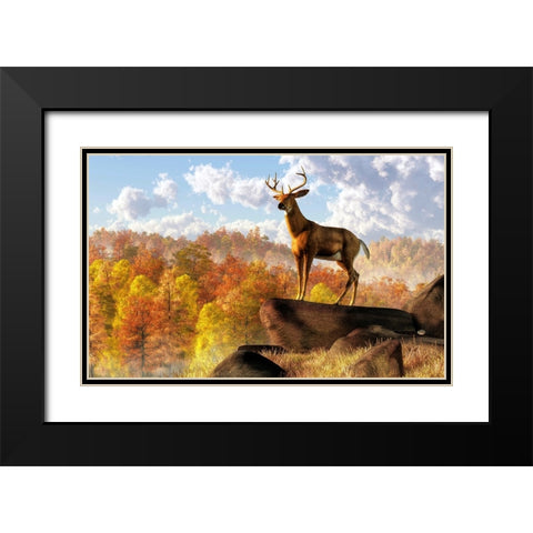 Buck Over Autumn Valley Black Modern Wood Framed Art Print with Double Matting by Eskridge, Daniel