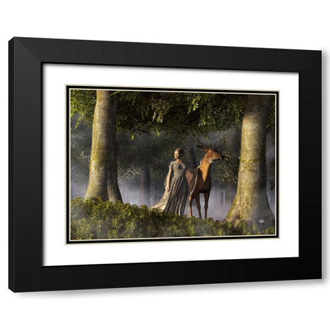 Elf And Buck Black Modern Wood Framed Art Print with Double Matting by Eskridge, Daniel
