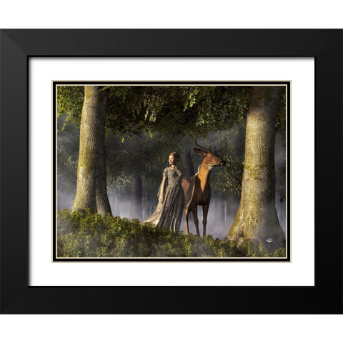 Elf And Buck Black Modern Wood Framed Art Print with Double Matting by Eskridge, Daniel