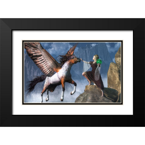 Elf Summoning A Pegasus Black Modern Wood Framed Art Print with Double Matting by Eskridge, Daniel