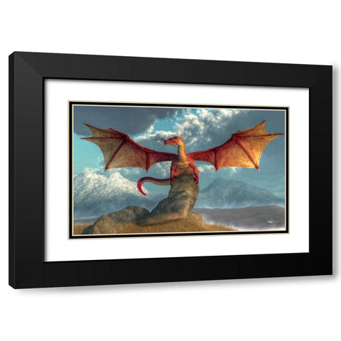 Fire Dragon Black Modern Wood Framed Art Print with Double Matting by Eskridge, Daniel